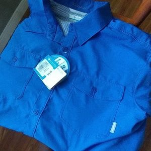 Columbia omniwick fishing shirt, blue, large